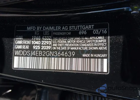 2016 Mercedes-Benz Cla 250 z USA, uszkodzony, nr VIN WDDSJ4EB2GN364639